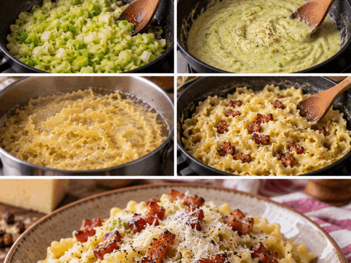 Mafaldine con Crema di Porri, Guanciale Croccante e Pecorino – Lazio