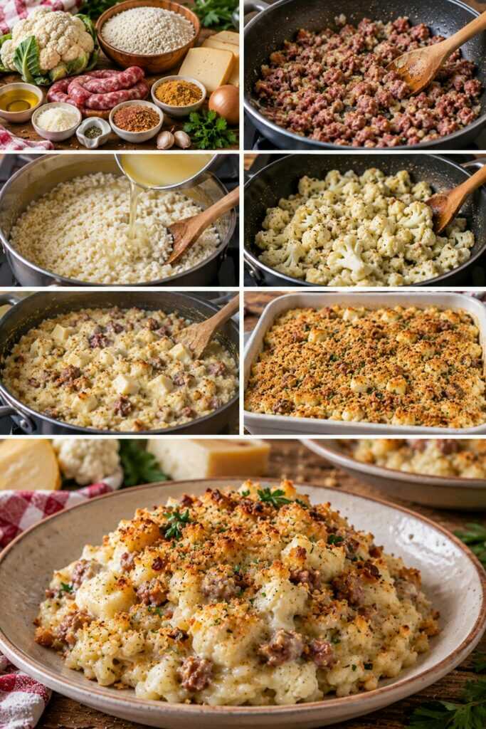 Risotto al Cavolfiore con Scamorza Affumicata, Salsiccia e Pangrattato Croccante – Campania