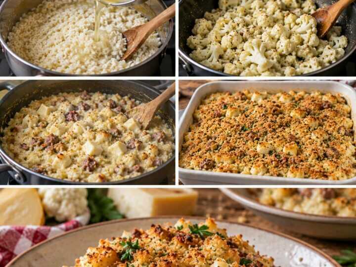 Risotto al Cavolfiore con Scamorza Affumicata, Salsiccia e Pangrattato Croccante – Campania