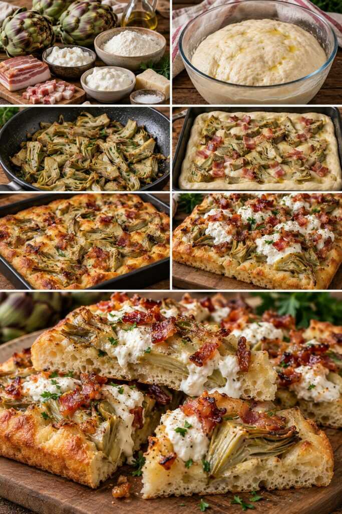 Focaccia Soffice con Carciofi, Stracciatella e Guanciale Croccante – Lazio