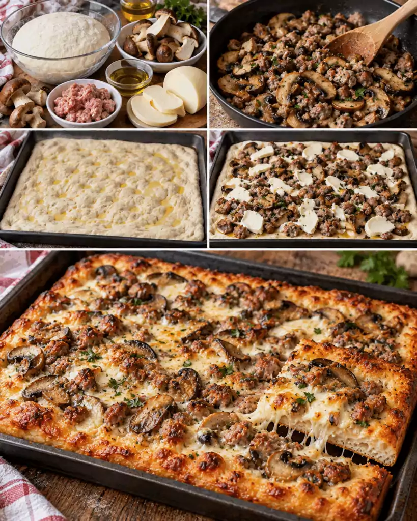 Pizza in Teglia con Funghi Porcini, Scamorza e Salsiccia – Umbria