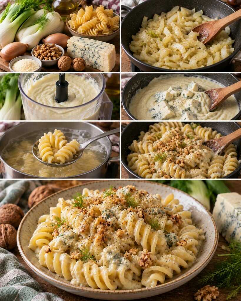 Fusilloni con Crema di Finocchi, Gorgonzola e Noci – Lombardia