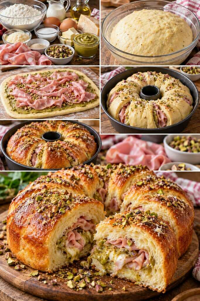 Pan Brioche Salato al Parmigiano con Mortadella e Crema di Pistacchi – Emilia-Romagna