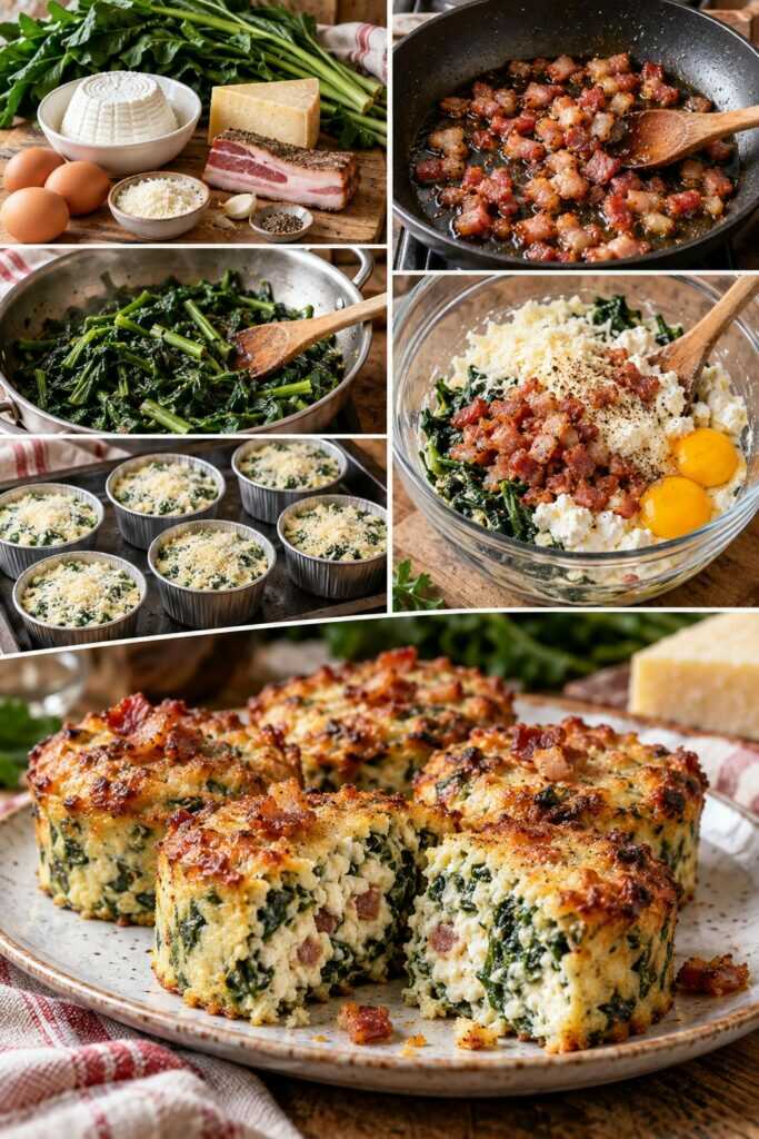 Sformatini di Cicoria con Ricotta, Pecorino e Guanciale Croccante – Lazio