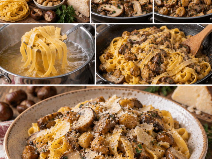 Tagliatelle con Porcini, Castagne e Pecorino di Fossa – Emilia-Romagna