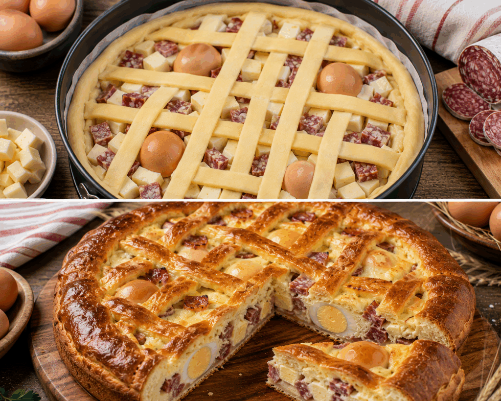 Pizza Rustica di Pasqua con Formaggi e Salame – Campania