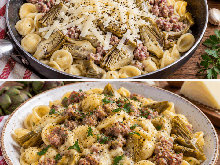 Orecchiette con Carciofi, Salsiccia e Caciocavallo – Puglia