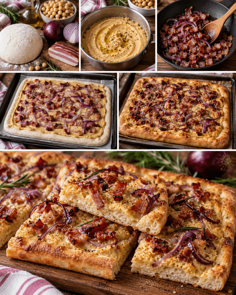 Pizza Bianca con Crema di Ceci, Pancetta e Cipolla Rossa – Toscana