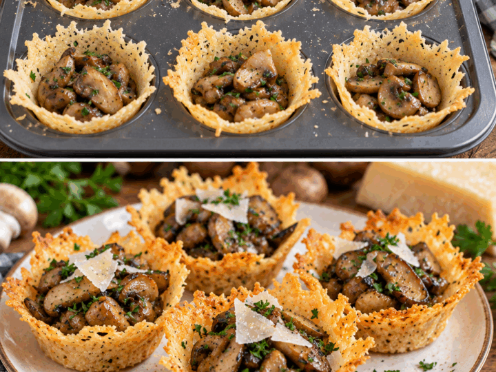 Cestini Croccanti di Parmigiano con Funghi Trifolati – Emilia-Romagna