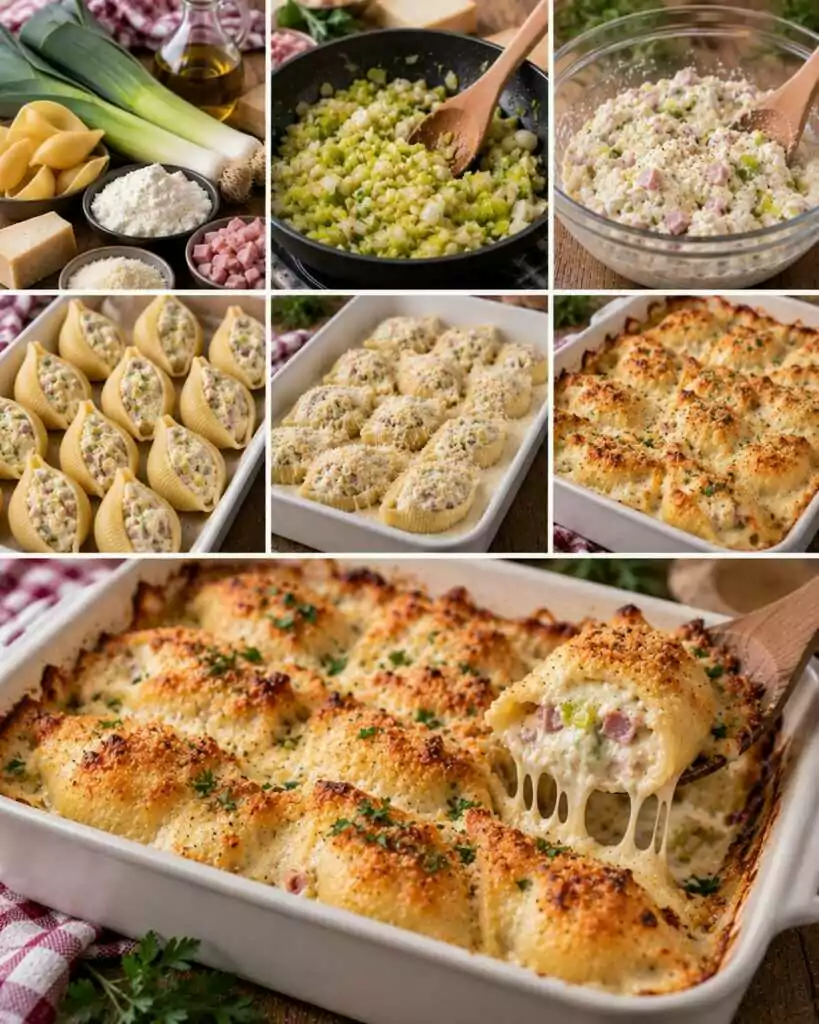 Conchiglioni Ripieni di Porri, Ricotta e Prosciutto Cotto Gratinati – Piemonte