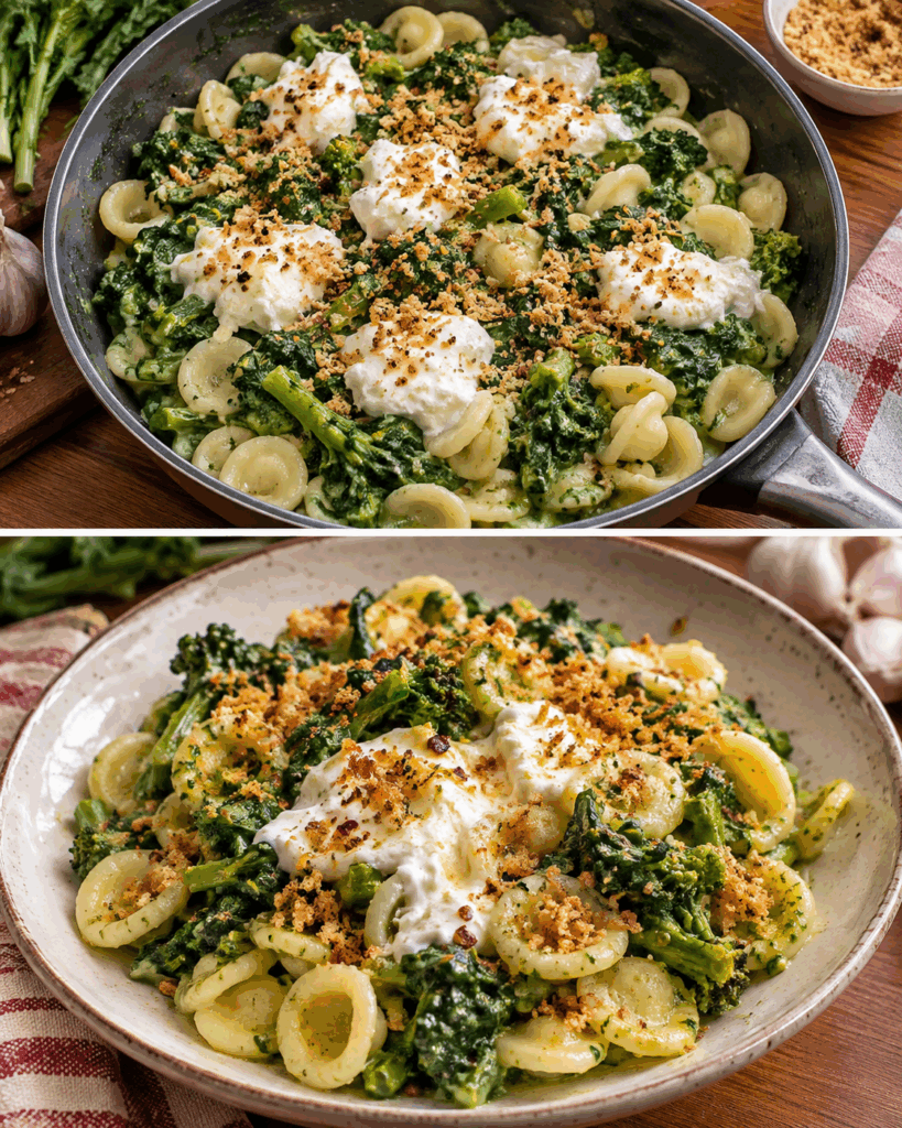 Orecchiette con Crema di Cime di Rapa, Burrata e Pangrattato Croccante – Puglia