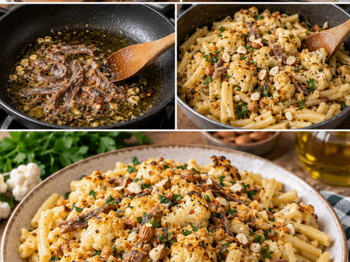 Casarecce con Cavolfiore Arrosto, Acciughe e Mandorle – Sicilia