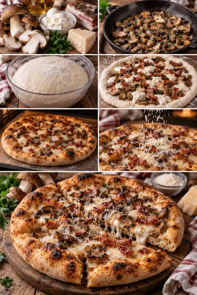 Pizza con Porcini, Fiordilatte, Guanciale Croccante e Pecorino – Lazio