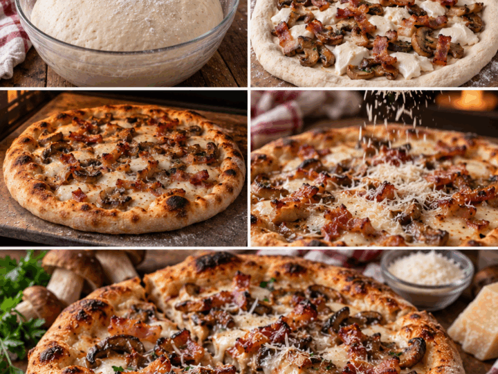 Pizza con Porcini, Fiordilatte, Guanciale Croccante e Pecorino – Lazio