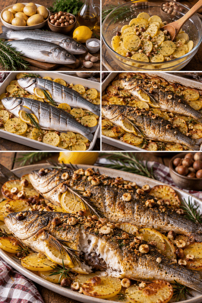 Cefalo al Forno con Patate, Nocciole e Rosmarino – Toscana