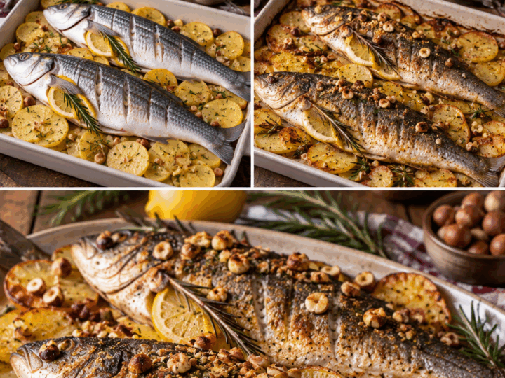 Cefalo al Forno con Patate, Nocciole e Rosmarino – Toscana