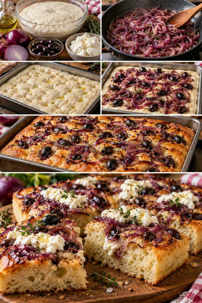 Focaccia Alta con Cipolle Rosse, Stracciatella e Olive Nere – Calabria