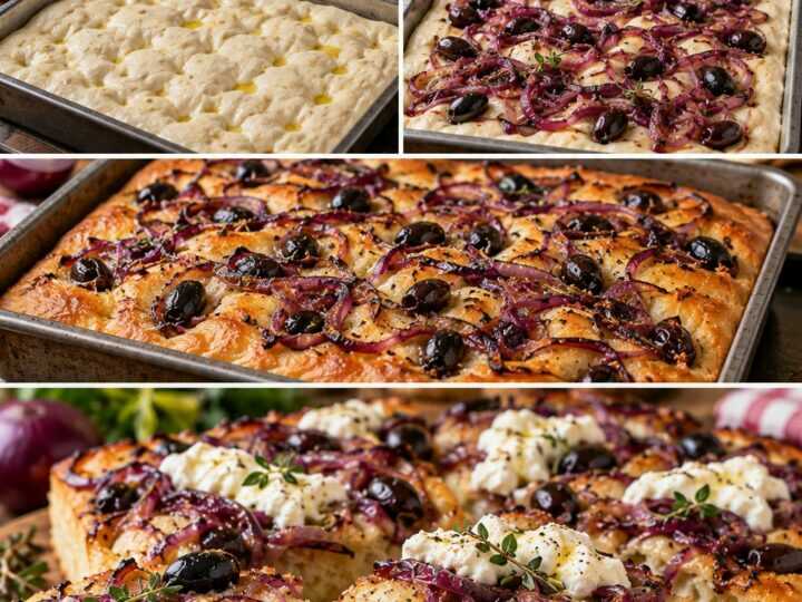 Focaccia Alta con Cipolle Rosse, Stracciatella e Olive Nere – Calabria