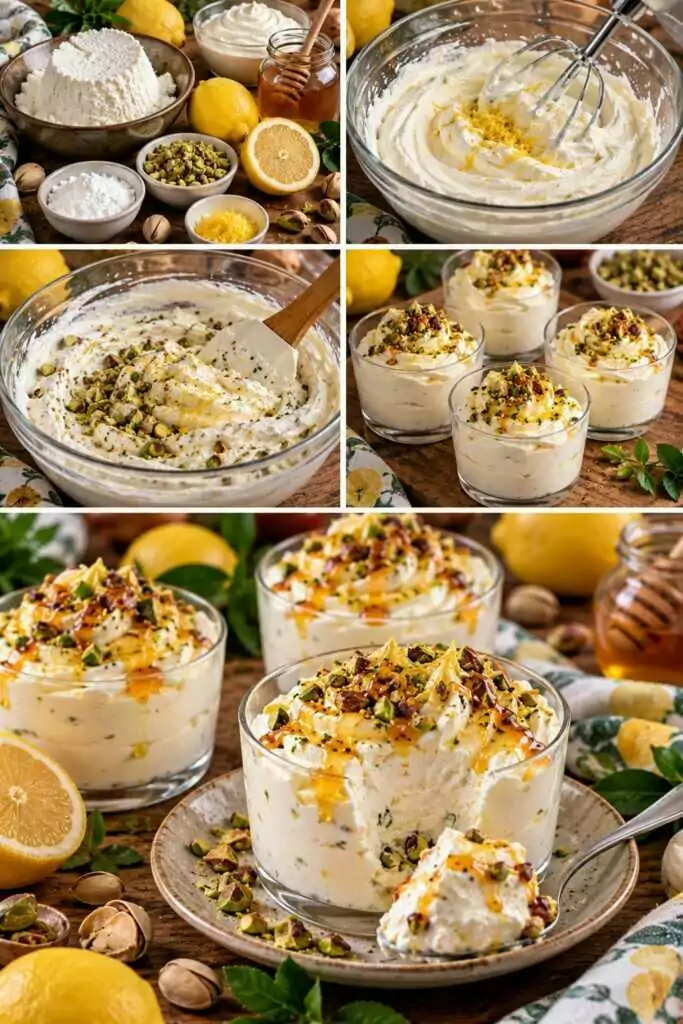 Mousse di Ricotta al Limone con Pistacchi e Miele d’Arancio