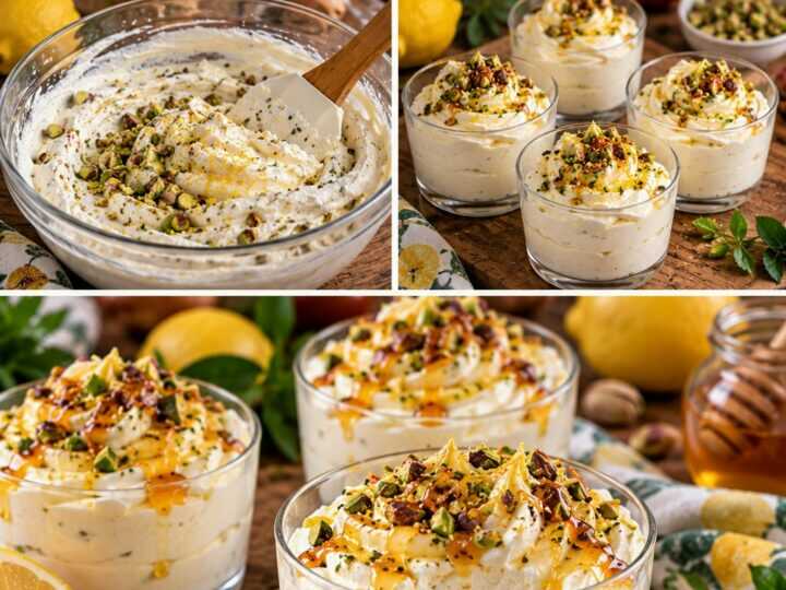 Mousse di Ricotta al Limone con Pistacchi e Miele d’Arancio