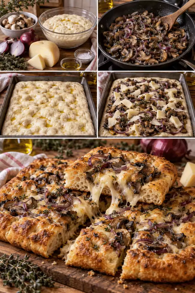 Focaccia con Funghi, Caciocavallo, Cipolla Rossa e Timo – Calabria