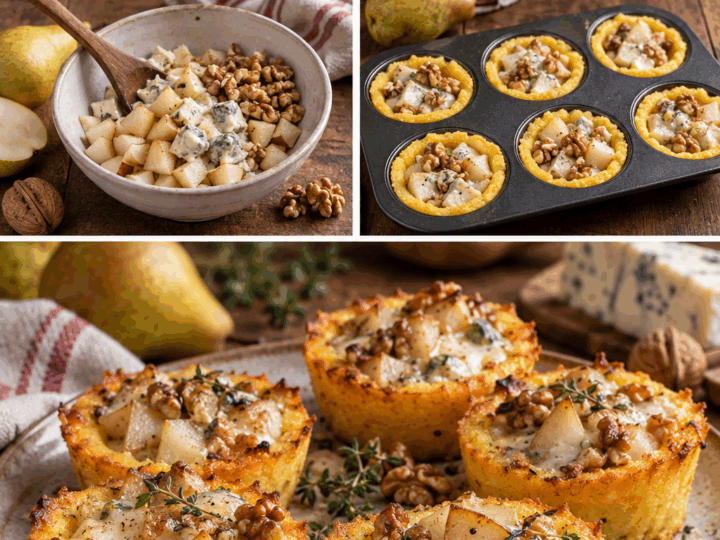 Cestini Caldi di Polenta con Gorgonzola, Pere e Noci – Piemonte