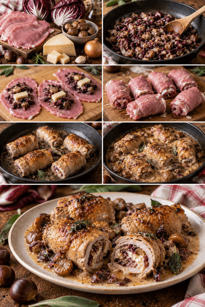Involtini di Maiale con Castagne, Radicchio e Asiago – Veneto