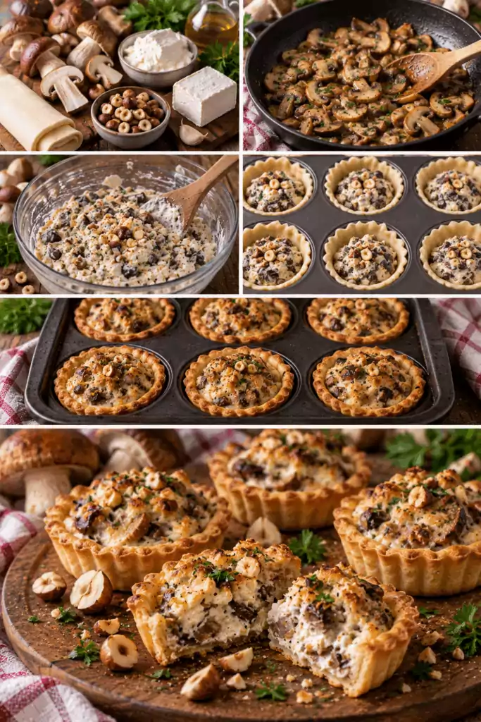 Tartellette Salate con Porcini, Robiola e Nocciole – Piemonte