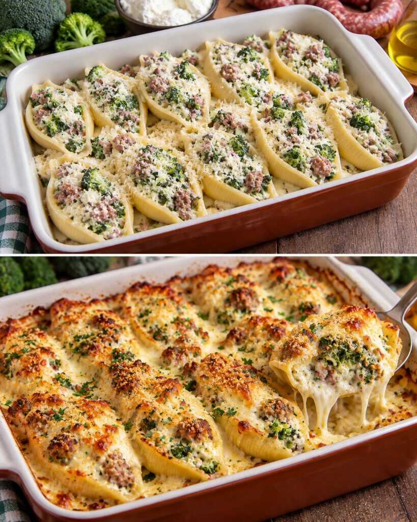 Conchiglioni Ripieni di Broccoli, Ricotta e Salsiccia