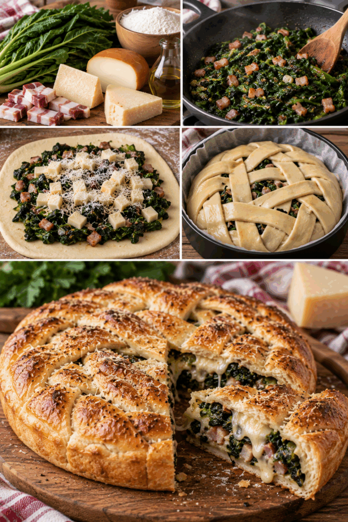 Torta Intrecciata con Cicoria, Scamorza, Guanciale e Pecorino – Lazio