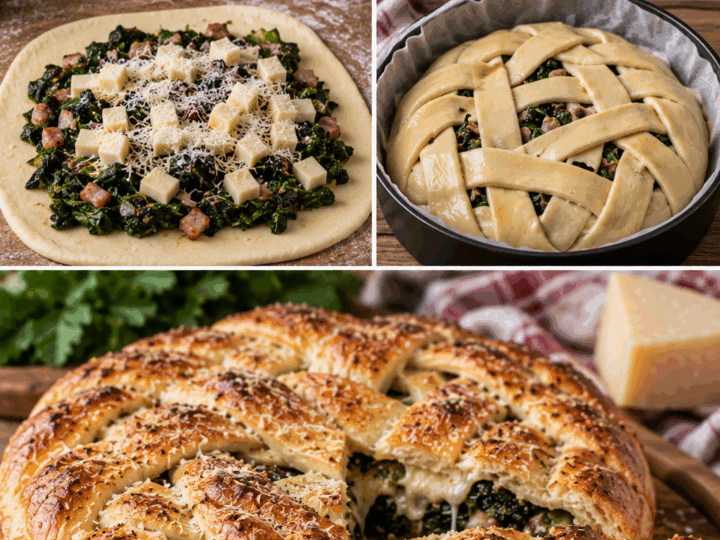 Torta Intrecciata con Cicoria, Scamorza, Guanciale e Pecorino – Lazio