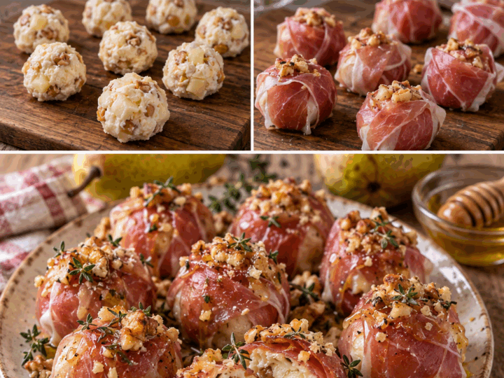 Bocconcini di Pecorino con Pere, Prosciutto Crudo e Noci – Toscana