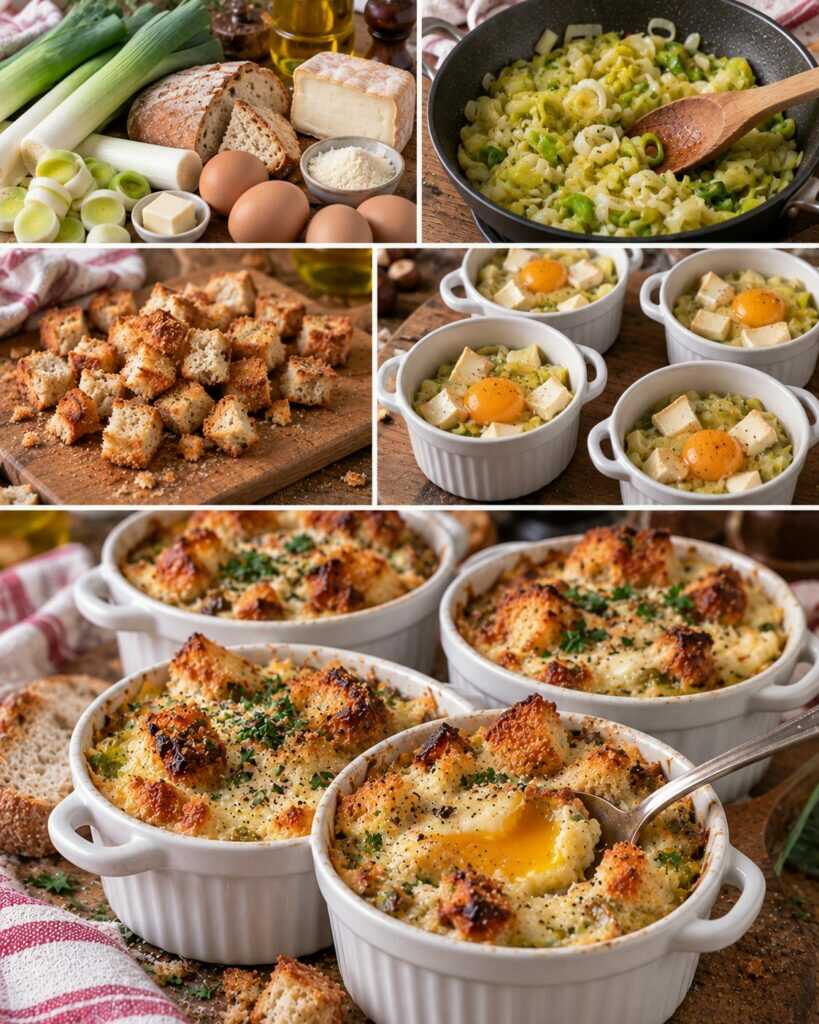 Uova in Cocotte con Porri, Taleggio e Pane Croccante – Piemonte