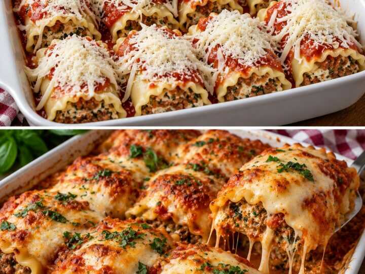 Rotolini di Lasagna con Carne, Pomodoro e Formaggio