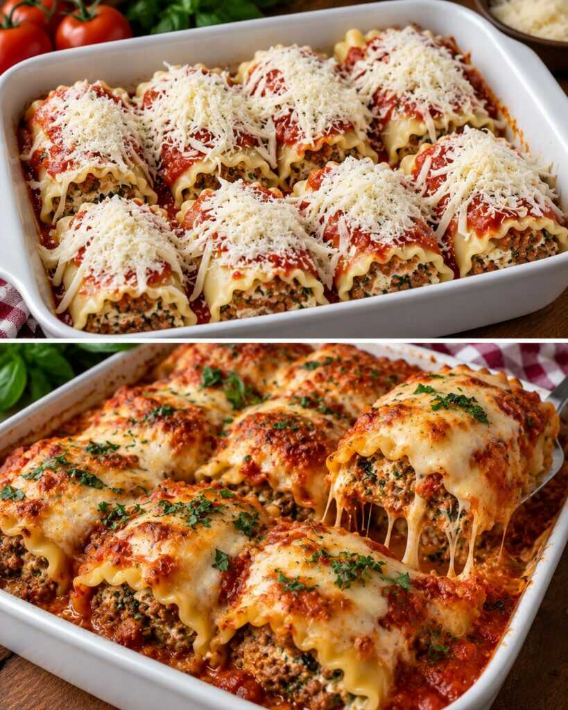 Rotolini di Lasagna con Carne, Pomodoro e Formaggio