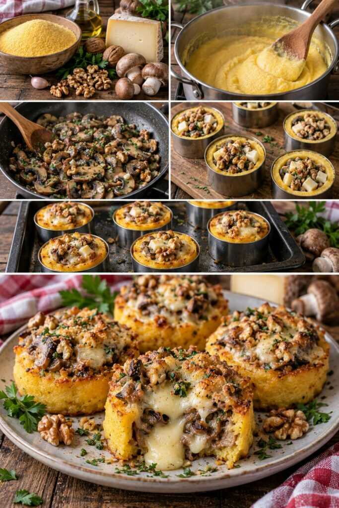 Tortini di Polenta con Funghi, Fontina e Noci – Valle d’Aosta