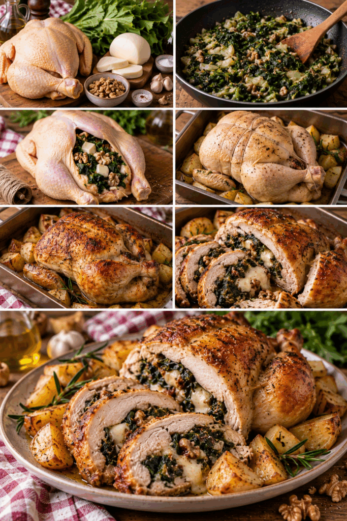 Pollo Arrosto Ripieno di Scarola, Provola e Noci – Campania