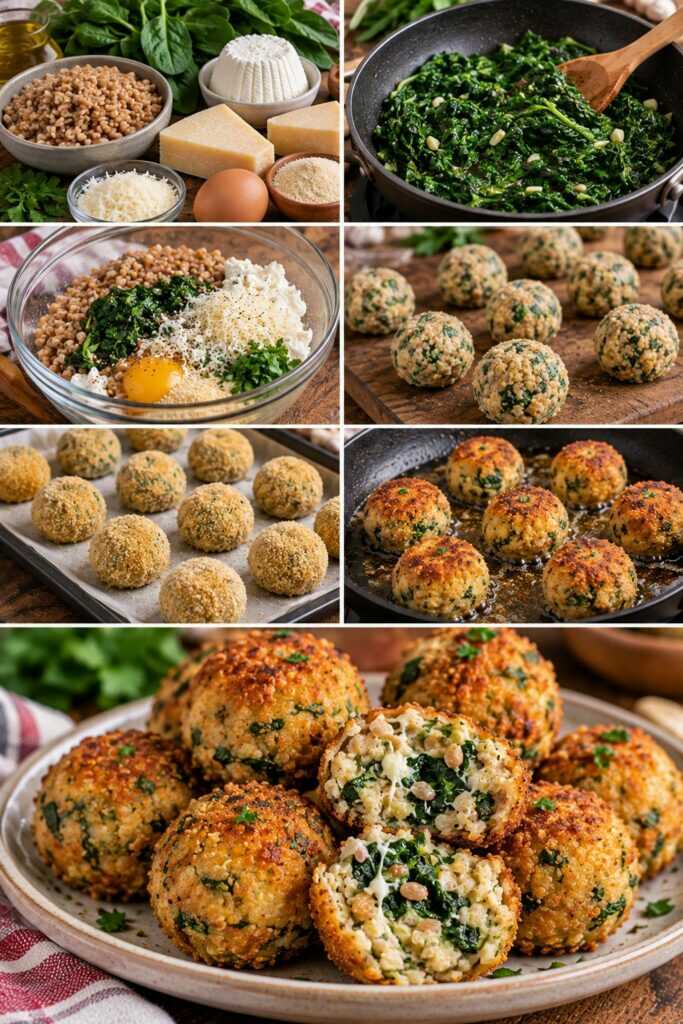 Polpettine Dorate di Farro con Ricotta, Spinaci e Parmigiano