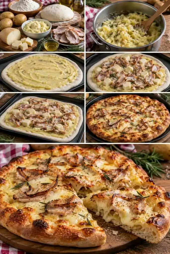 Pizza con Crema di Patate, Porchetta, Scamorza e Rosmarino – Lazio