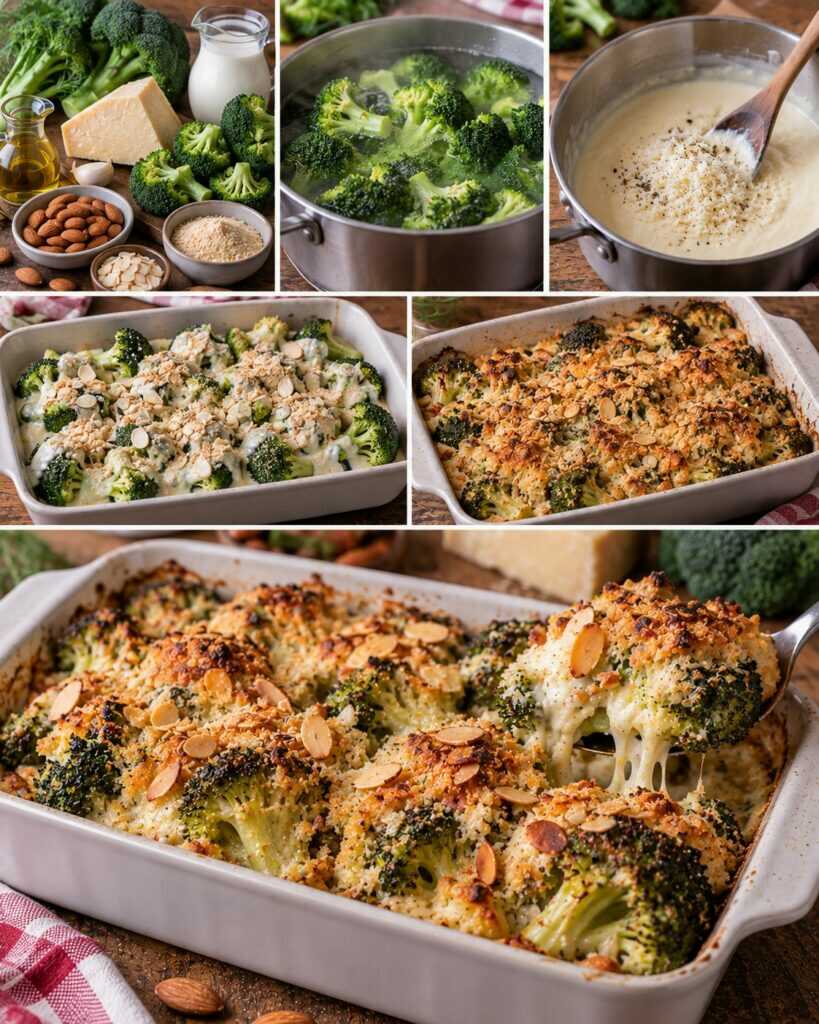 Broccoli al Forno con Crema di Pecorino e Mandorle Croccanti – Puglia