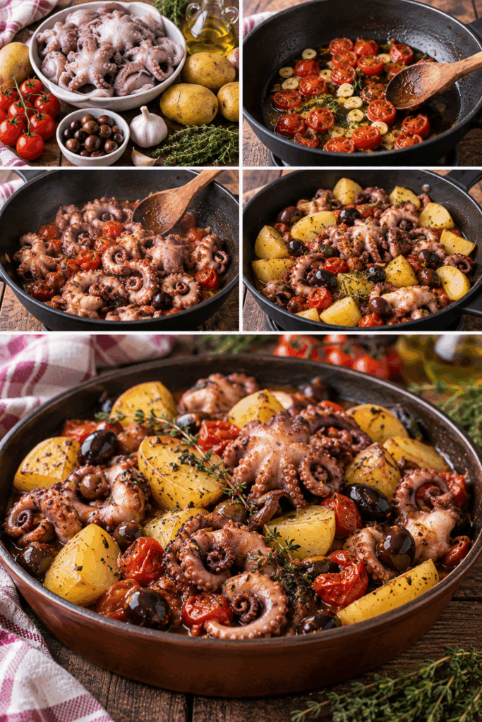 Moscardini in Tegame con Patate, Olive Taggiasche e Timo – Liguria