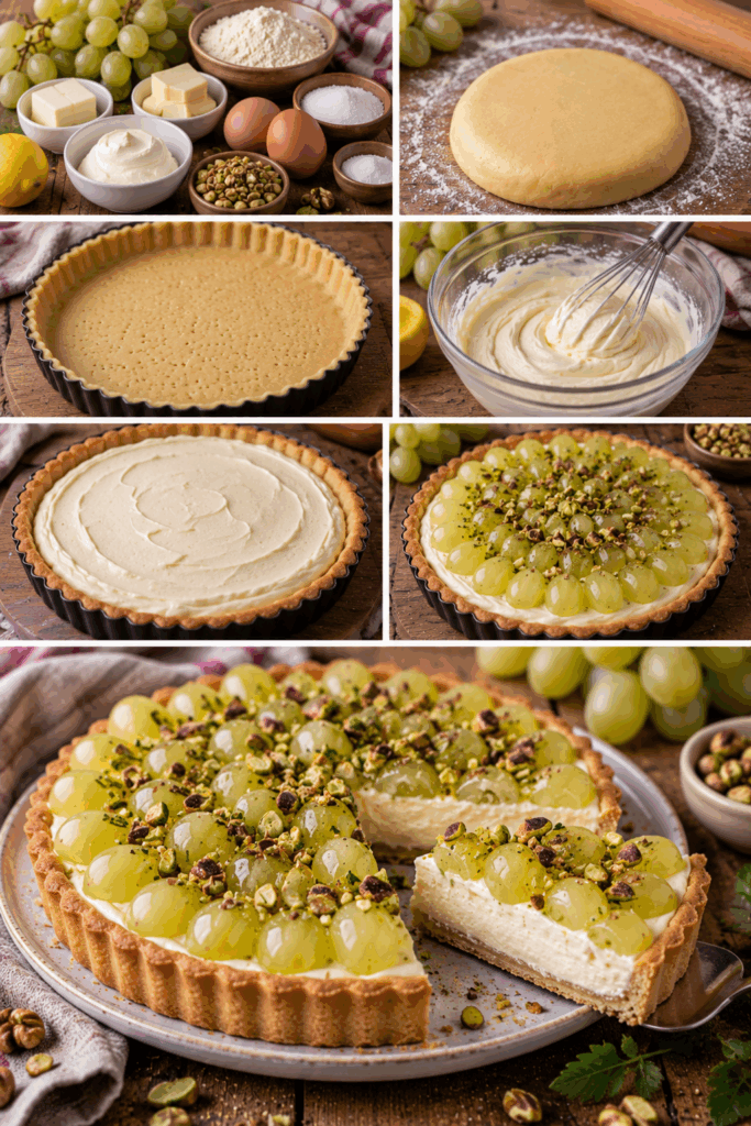 Crostata con Crema di Mascarpone, Uva Bianca e Pistacchi – Lombardia