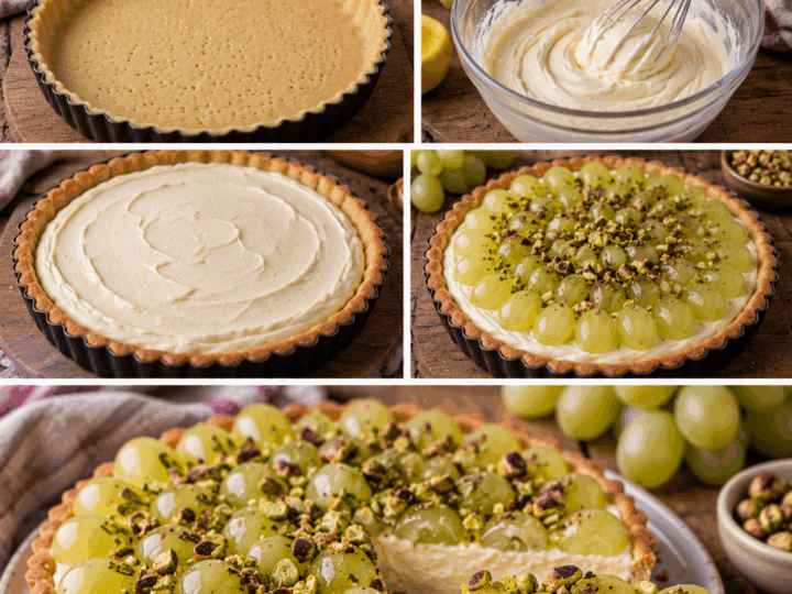 Crostata con Crema di Mascarpone, Uva Bianca e Pistacchi – Lombardia