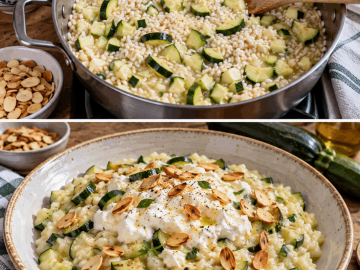 Risotto con Zucchine, Stracciatella e Mandorle Tostate – Puglia
