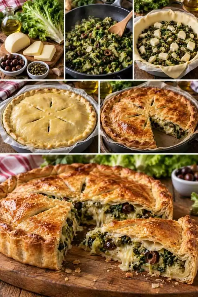 Torta Salata con Scarola, Provola, Olive e Capperi – Campania