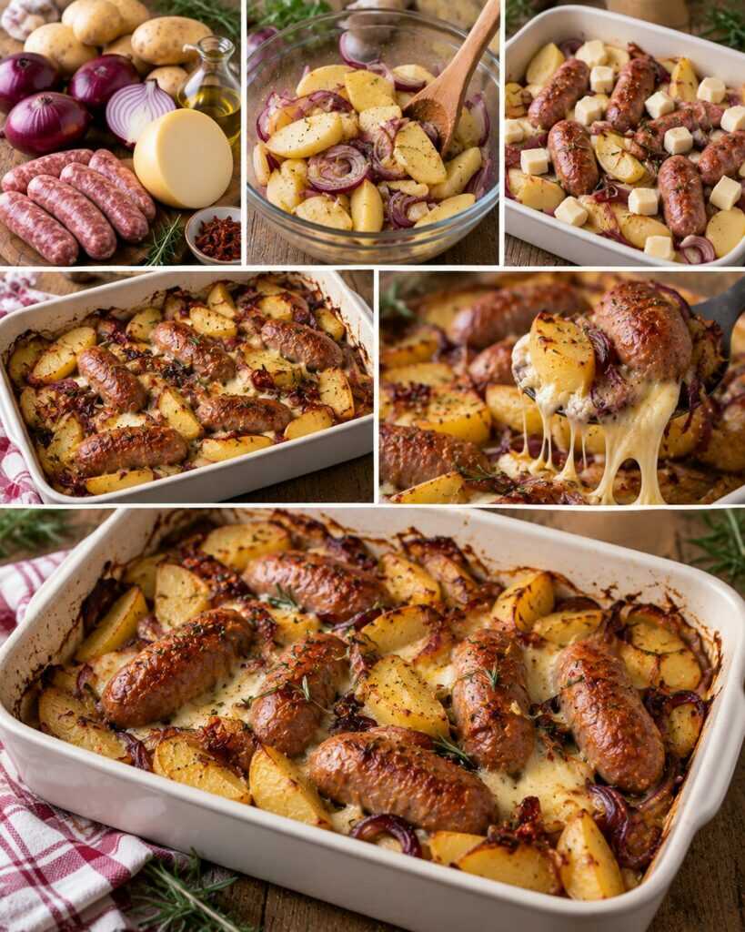 Salsiccia al Forno con Cipolle Rosse, Patate e Caciocavallo – Calabria
