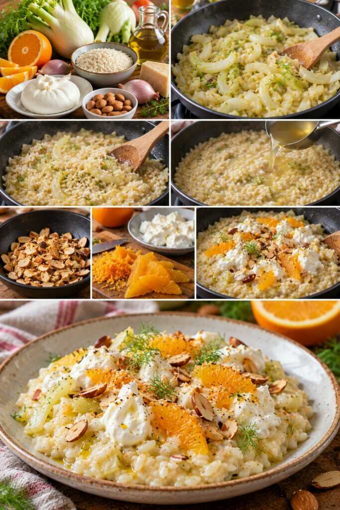 Risotto al Finocchio con Burrata, Arancia e Mandorle Tostate
