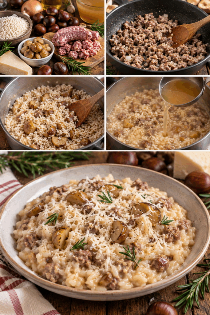 Risotto alle Castagne con Salsiccia, Rosmarino e Pecorino – Toscana