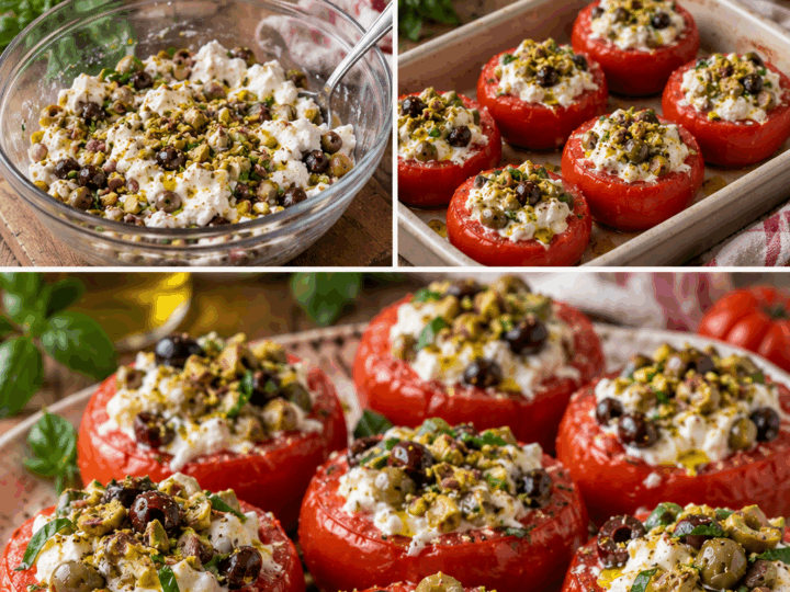 Cestini di Pomodoro con Stracciatella, Olive e Pistacchi – Puglia