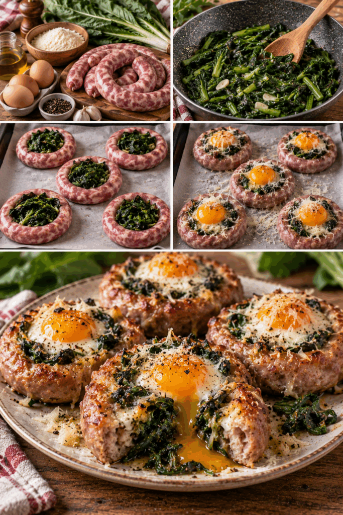 Nidi di Salsiccia con Uovo Fondente, Pecorino e Cicoria – Lazio
